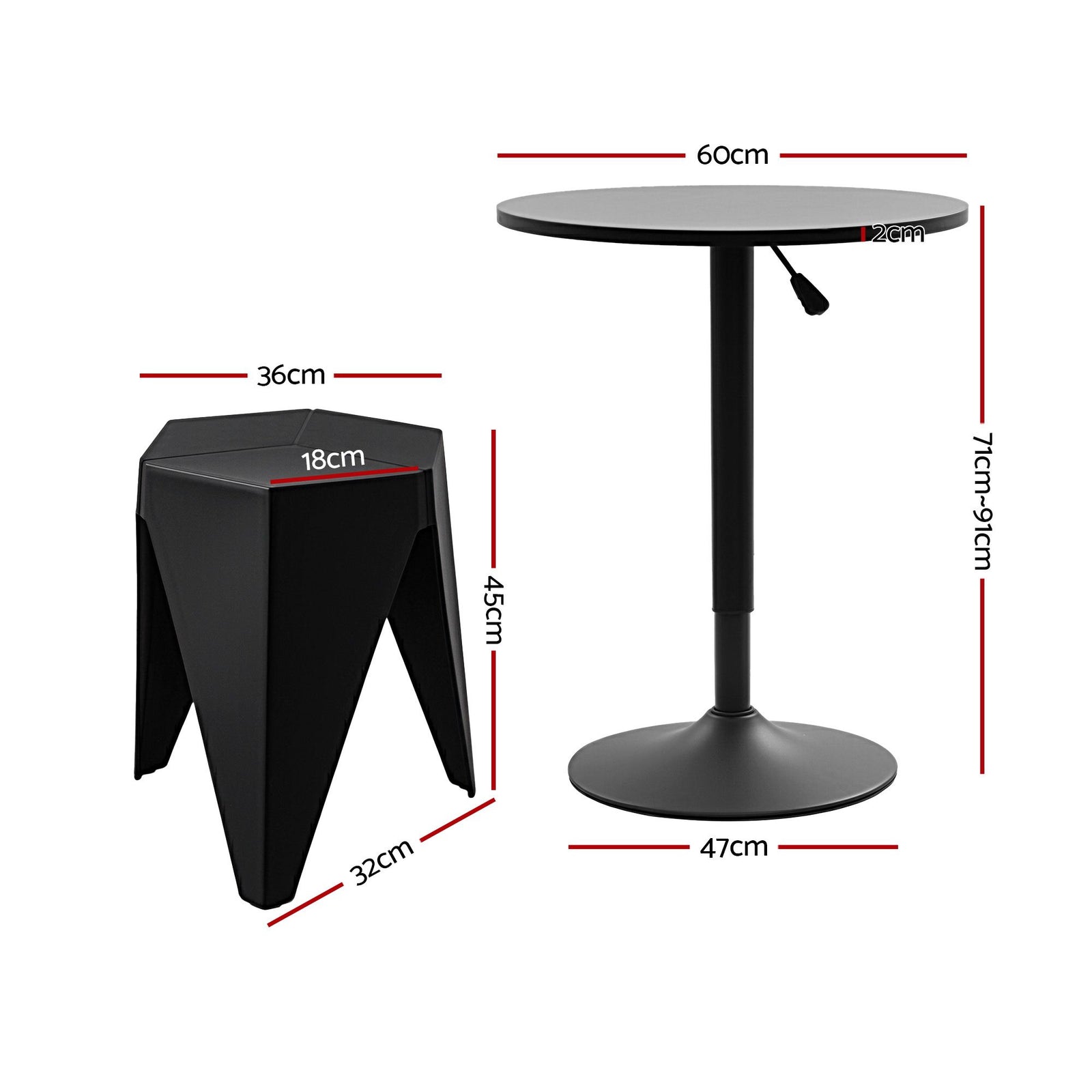 Bar Table & Stool Set – Height Adjustable, 360° Swivel, Stackable Stools