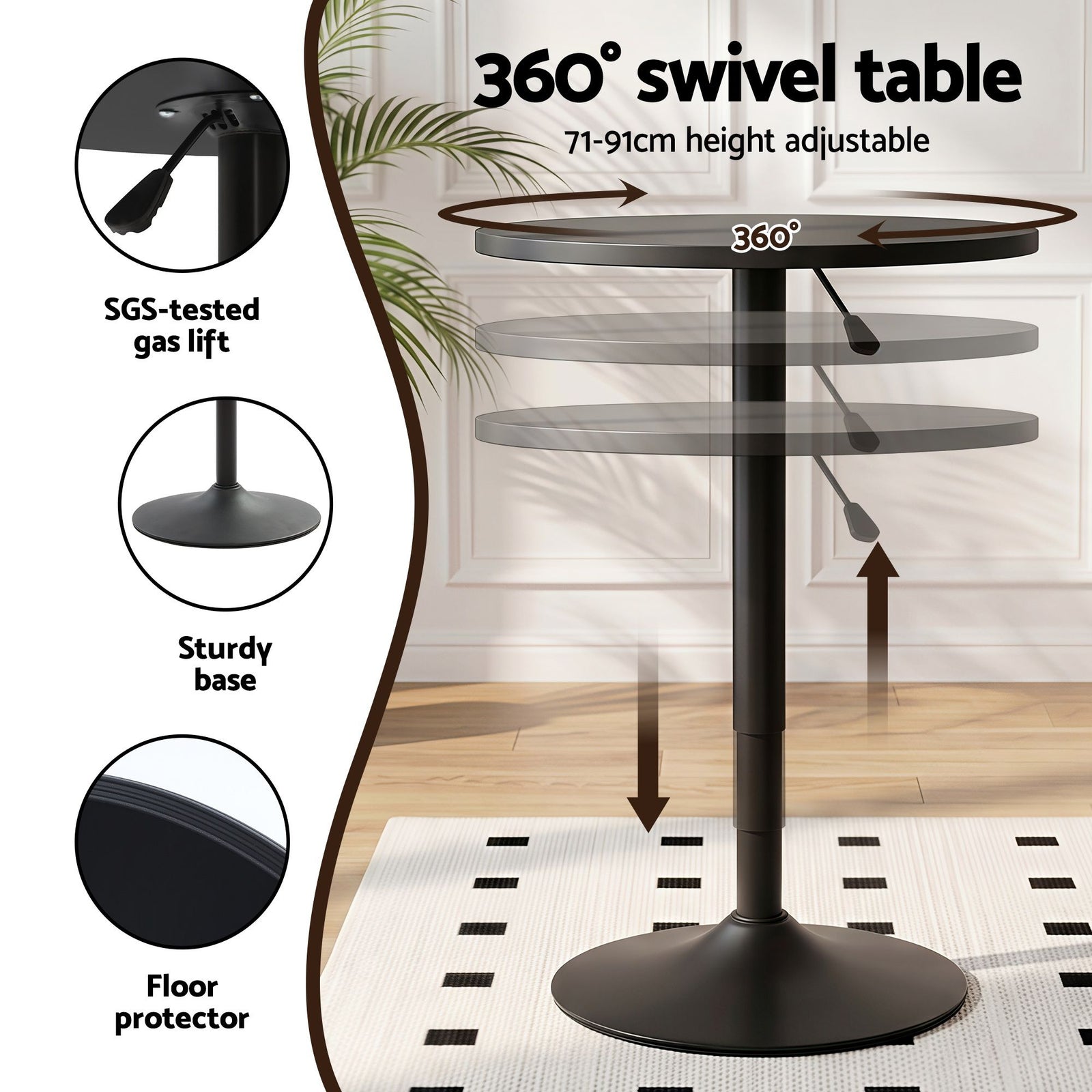Bar Table & Stool Set – Height Adjustable, 360° Swivel, Stackable Stools