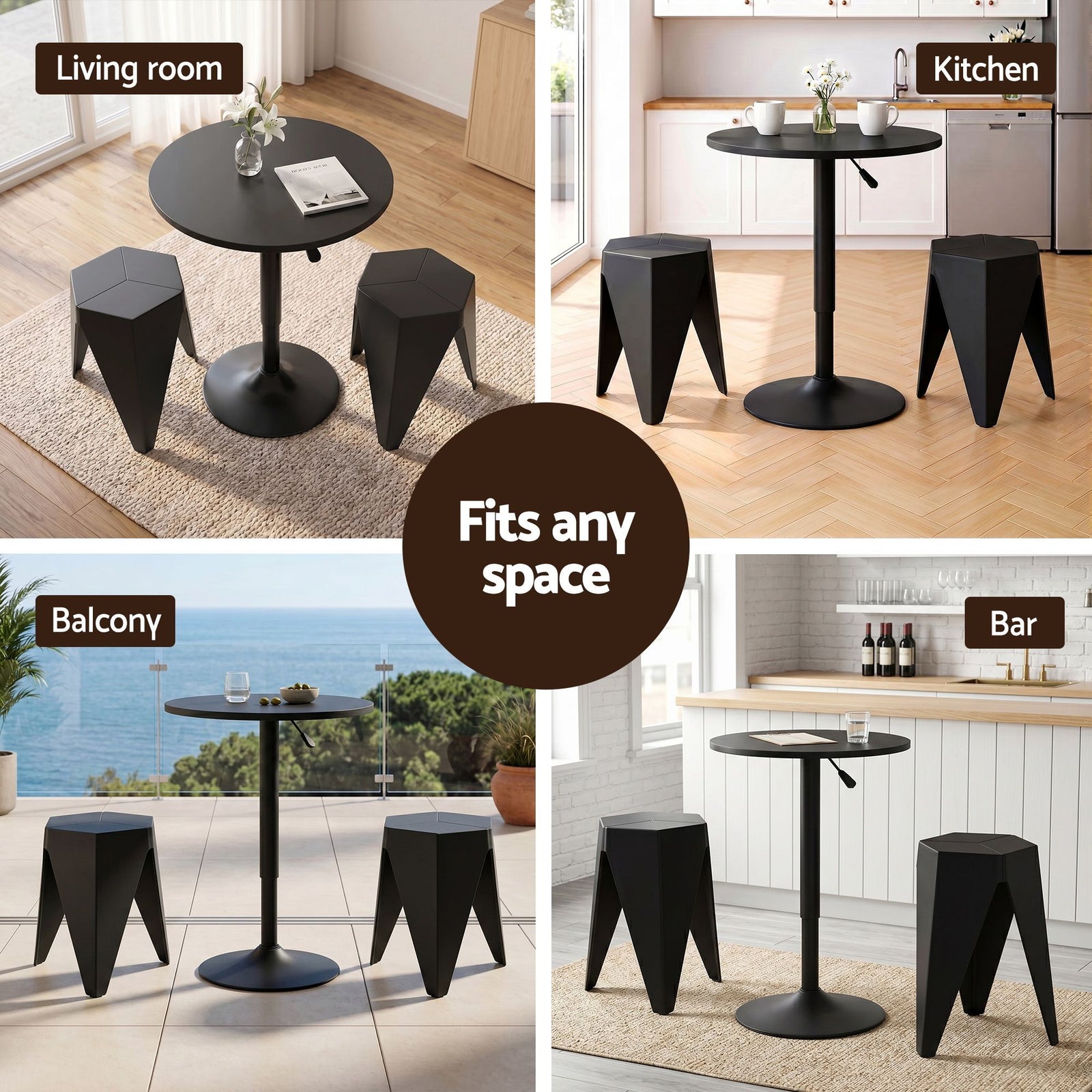 Bar Table & Stool Set – Height Adjustable, 360° Swivel, Stackable Stools