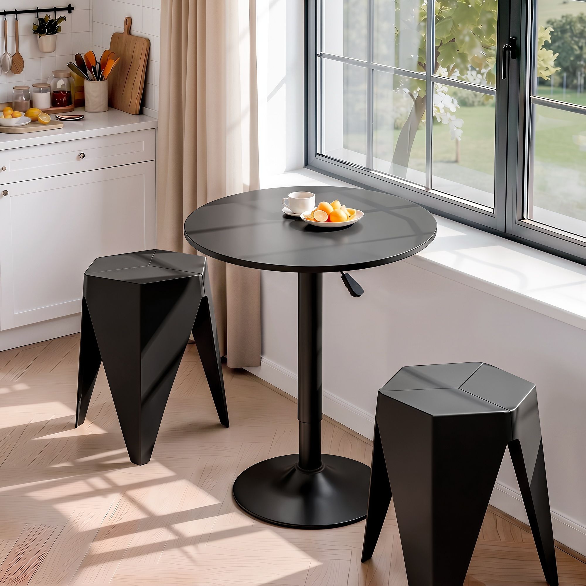 Bar Table & Stool Set – Height Adjustable, 360° Swivel, Stackable Stools