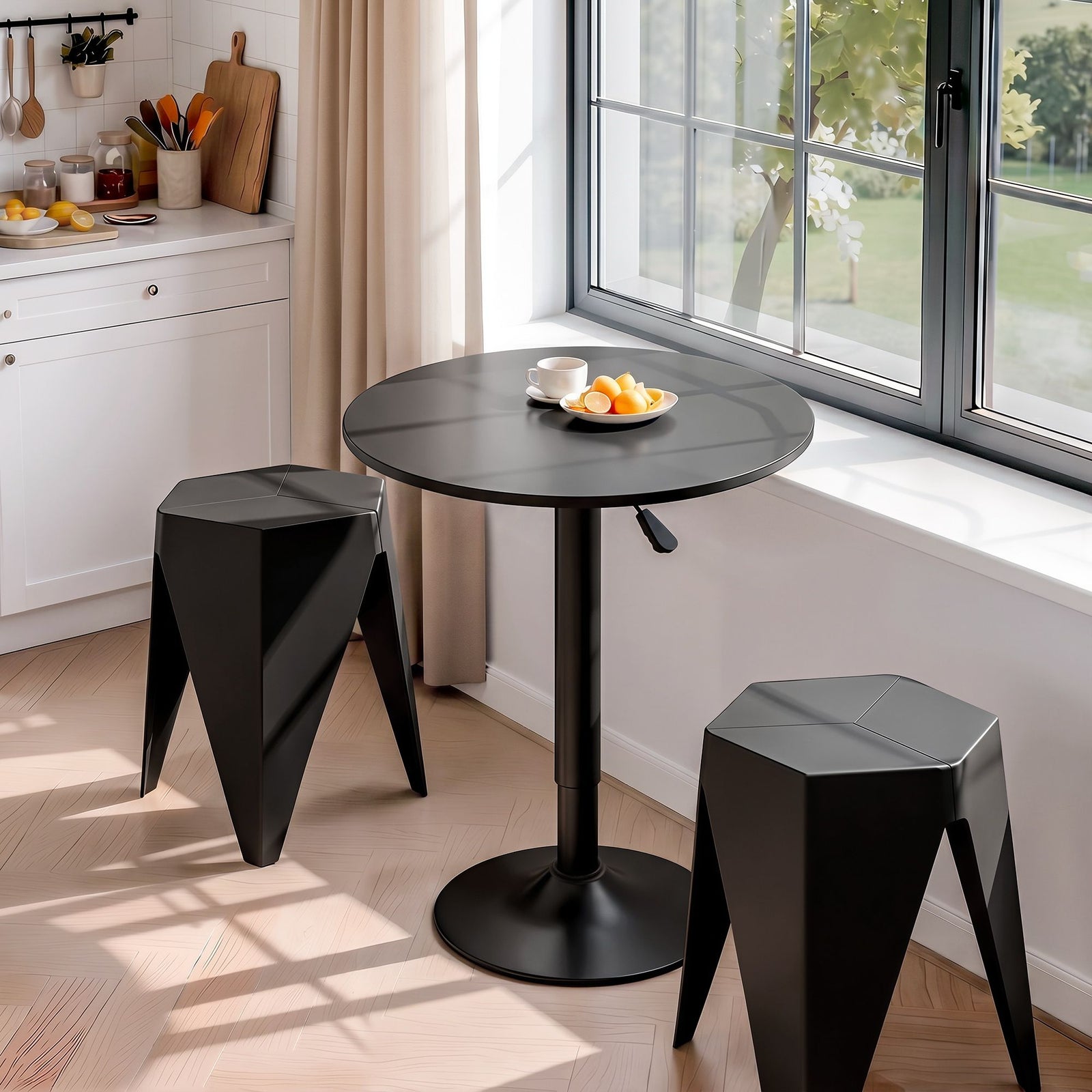 Bar Table & Stool Set – Height Adjustable, 360° Swivel, Stackable Stools
