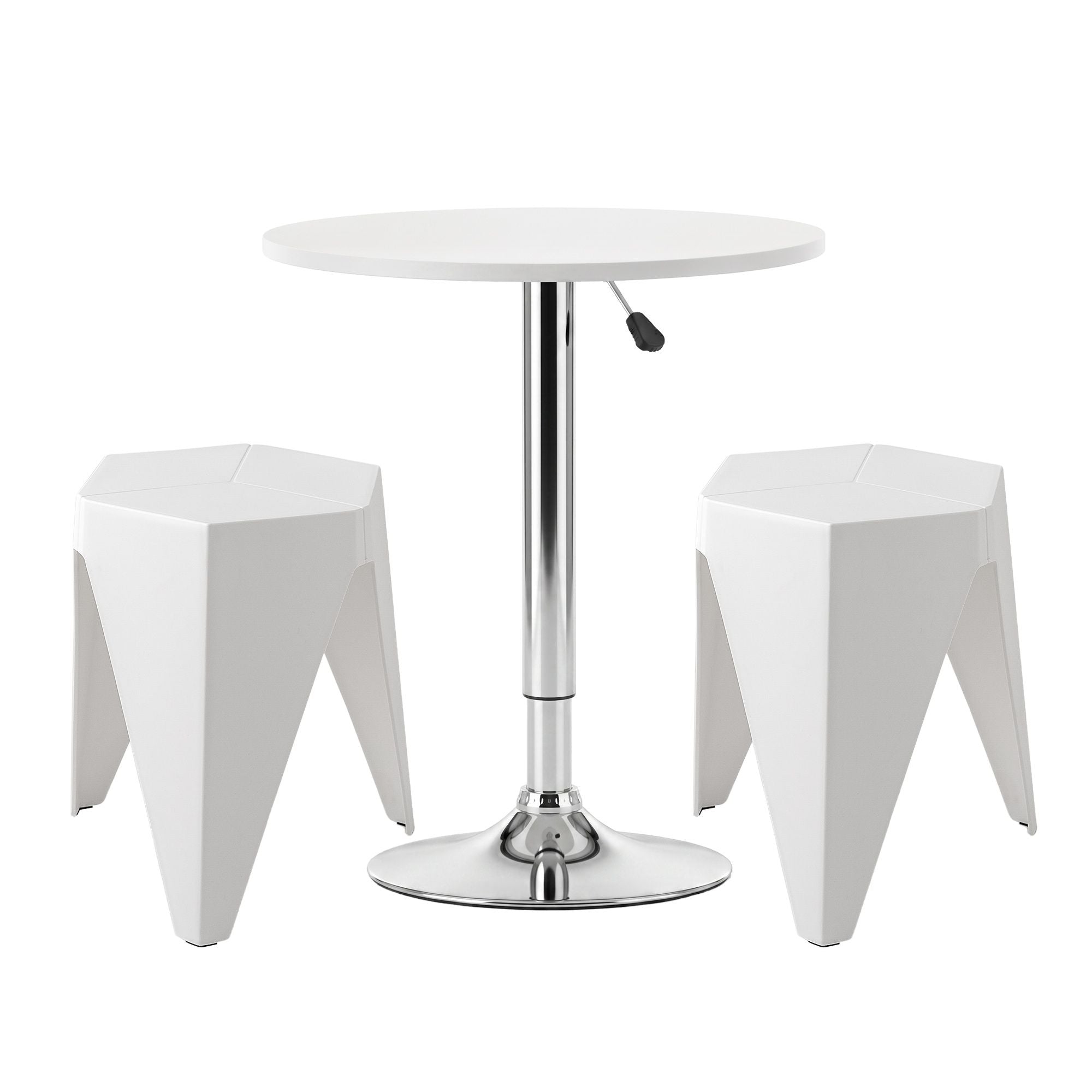 Bar Table & Stool Set – Height Adjustable, 360° Swivel, Stackable Stools, White