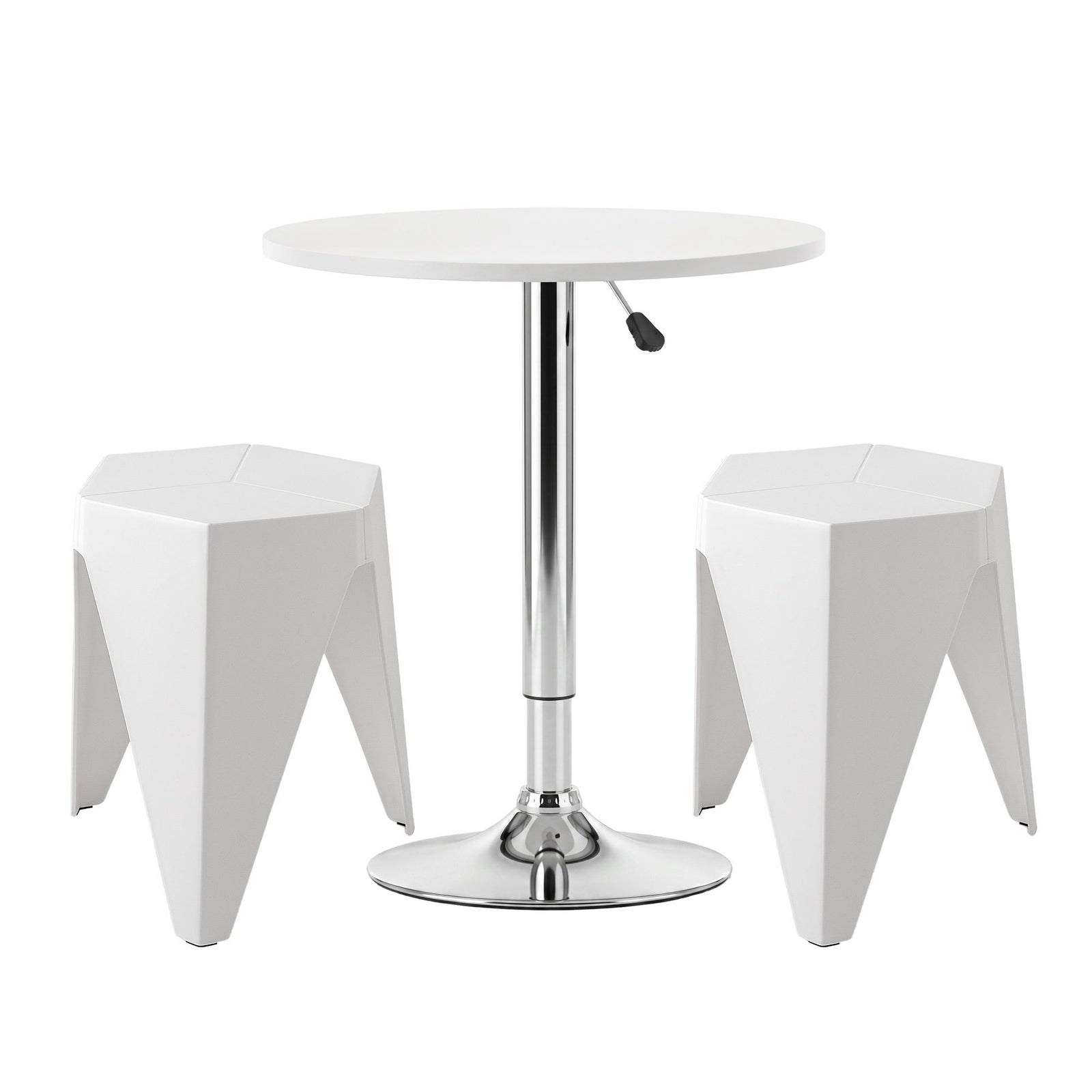 Bar Table & Stool Set – Height Adjustable, 360° Swivel, Stackable Stools, White