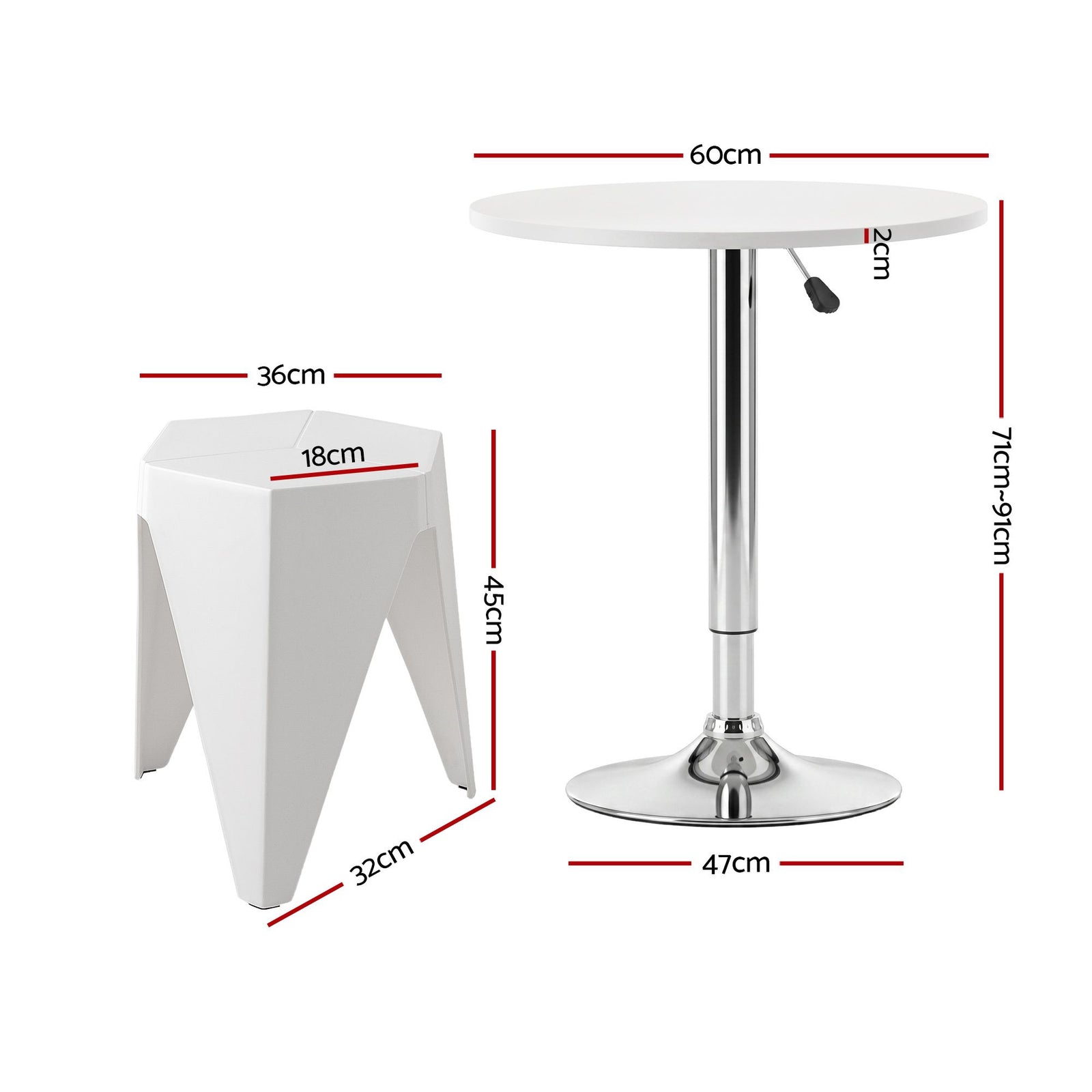 Bar Table & Stool Set – Height Adjustable, 360° Swivel, Stackable Stools, White