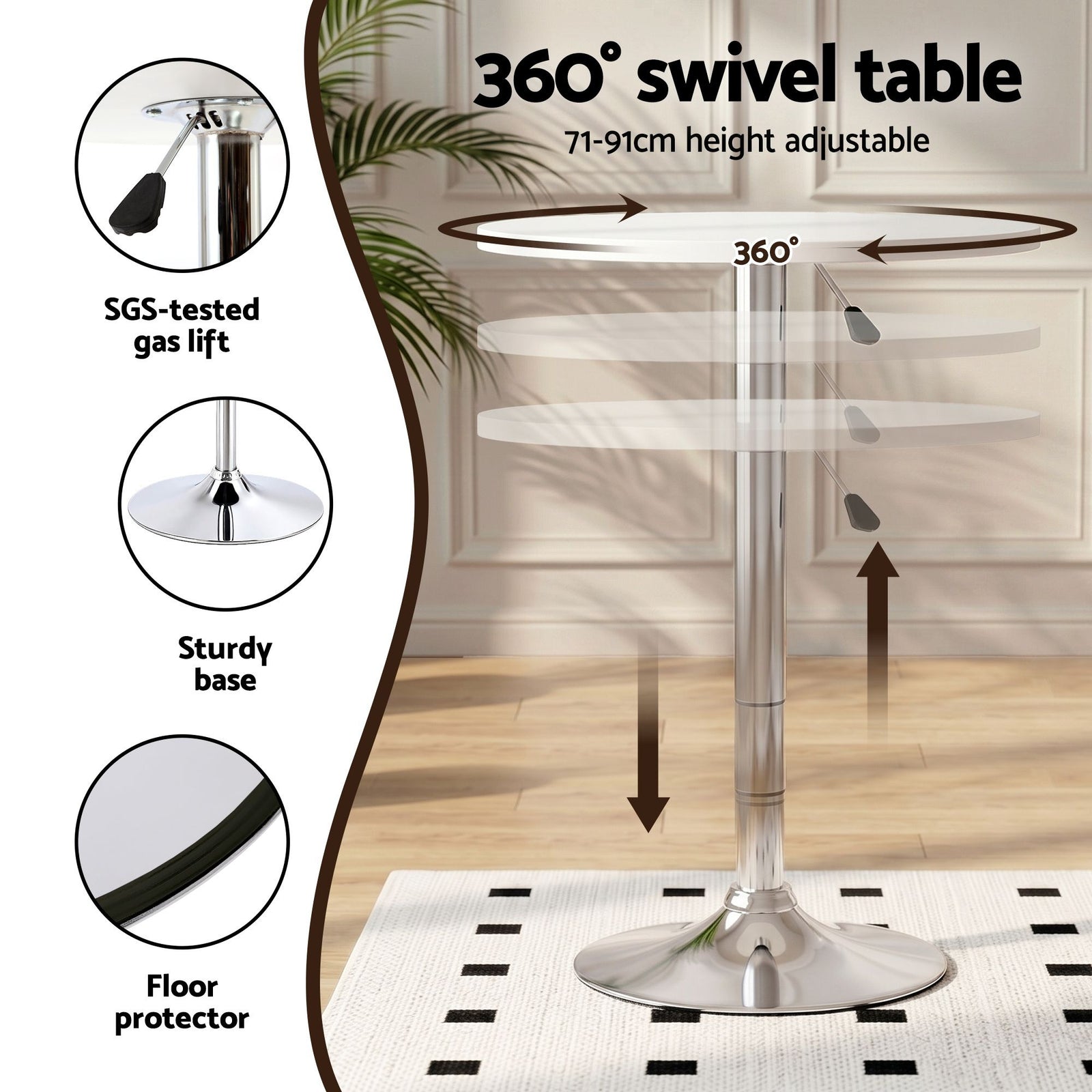 Bar Table & Stool Set – Height Adjustable, 360° Swivel, Stackable Stools, White