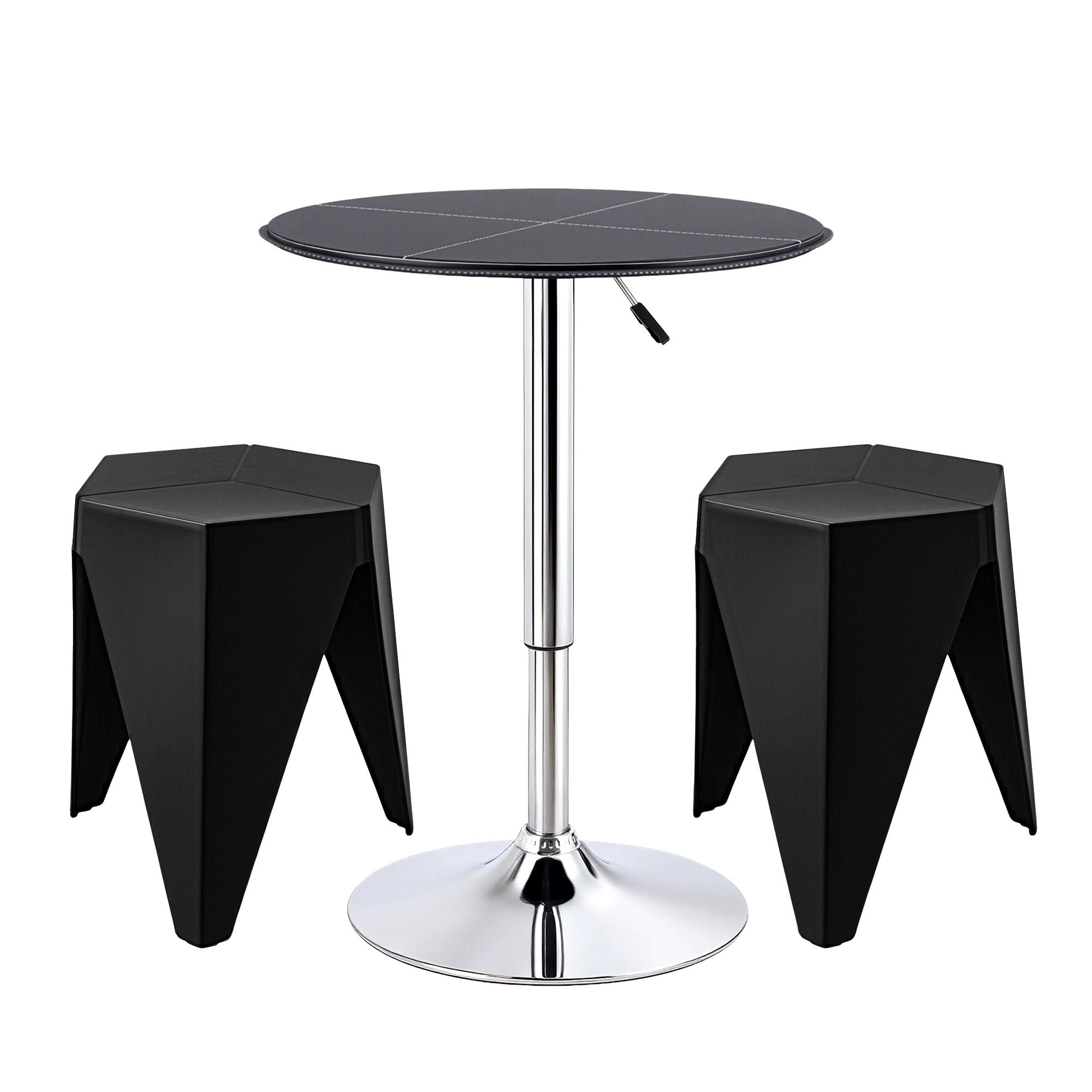 Bar Table & 2 Stools Set – PVC Leather Top, Height Adjustable, Black