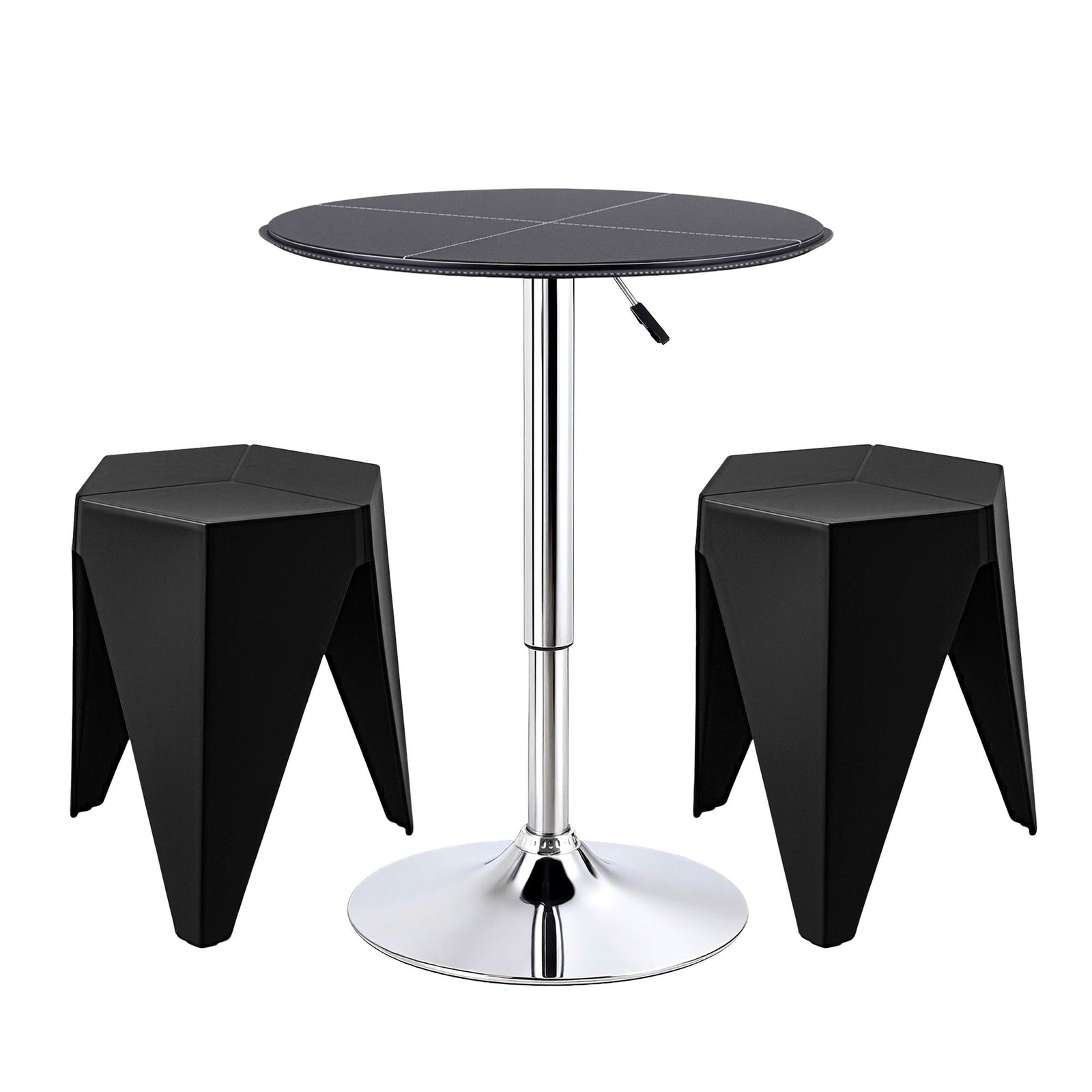 Bar Table & 2 Stools Set – PVC Leather Top, Height Adjustable, Black