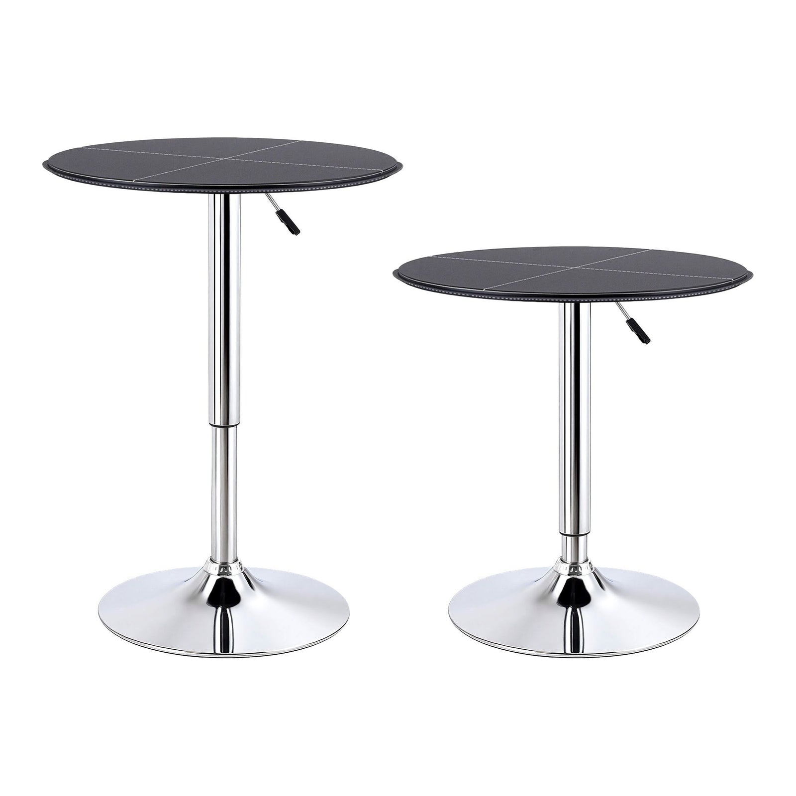 Bar Table & 2 Stools Set – PVC Leather Top, Height Adjustable, Black