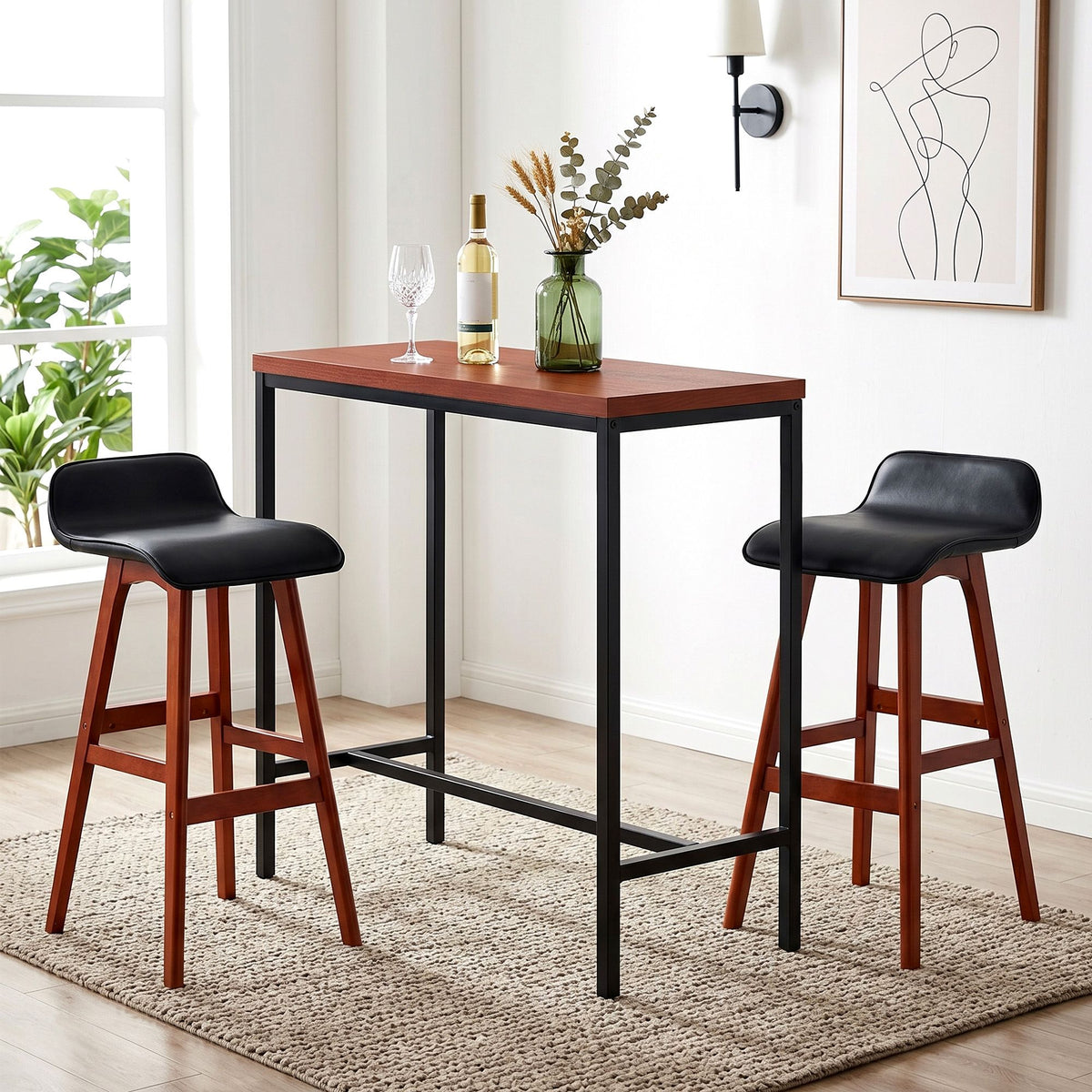 Artiss 3 Piece Bar Table and Stools Set Industrial Kitchen Breakfast Bar Brown