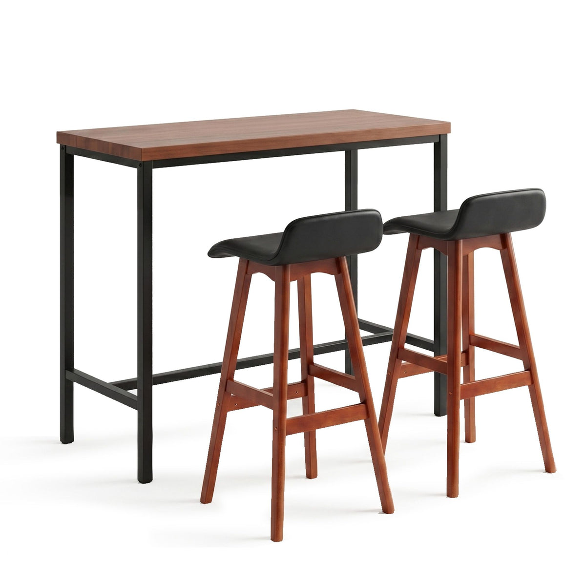 Artiss 3 Piece Bar Table and Stools Set Industrial Kitchen Breakfast Bar Brown