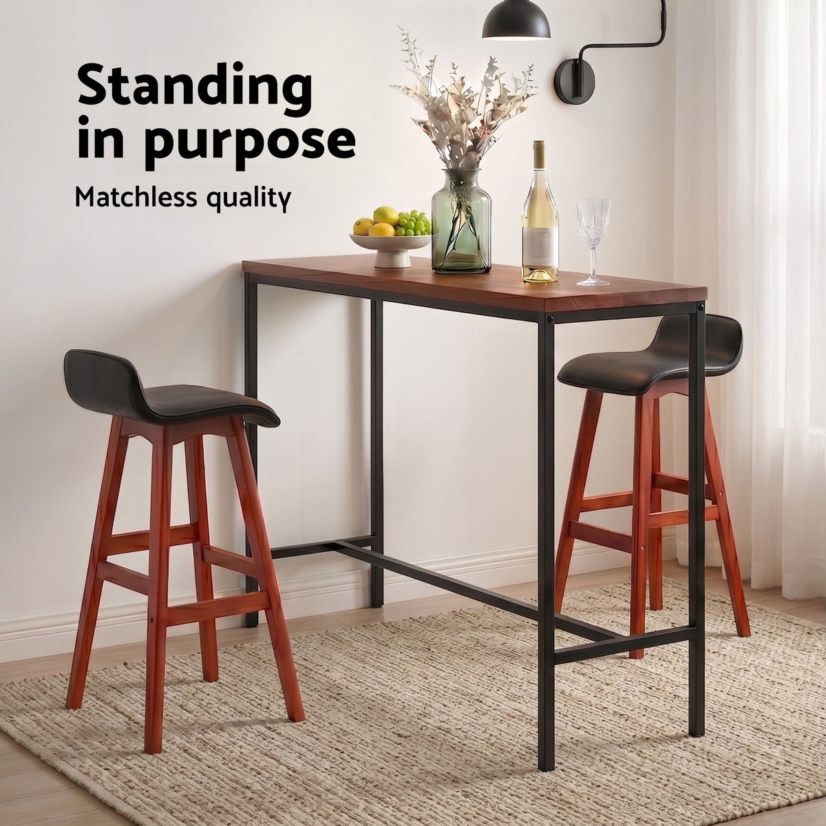 Artiss 3 Piece Bar Table and Stools Set Industrial Kitchen Breakfast Bar Brown