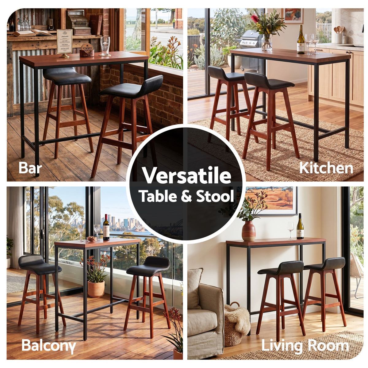Artiss 3 Piece Bar Table and Stools Set Industrial Kitchen Breakfast Bar Brown