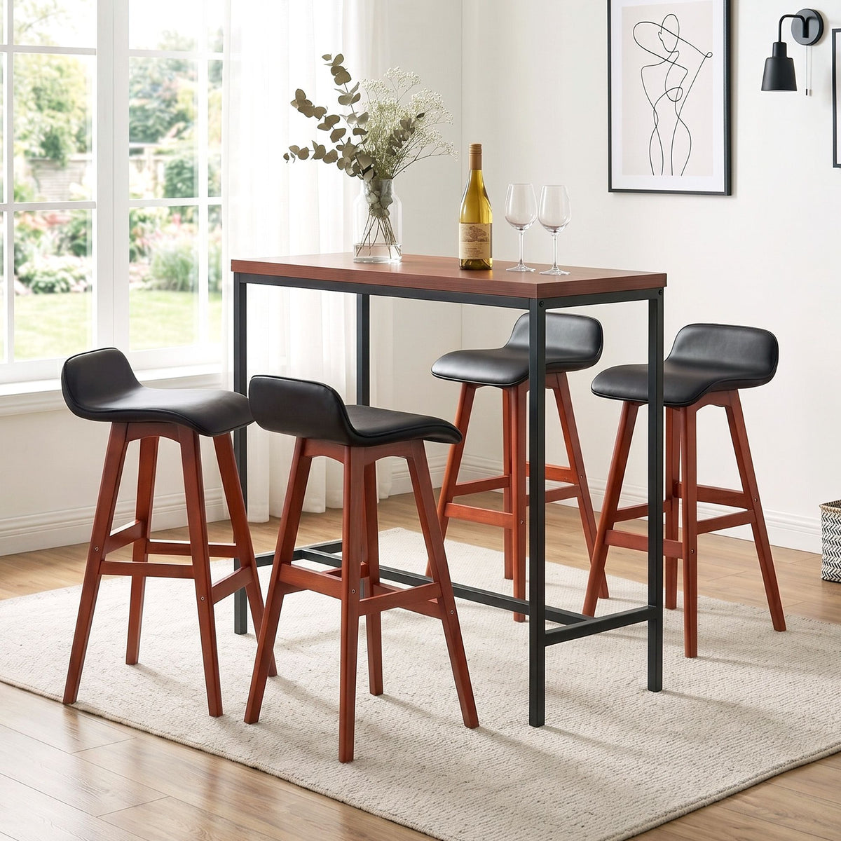 Artiss 5 Piece Bar Table and Stools Set Industrial Kitchen Breakfast Bar Brown