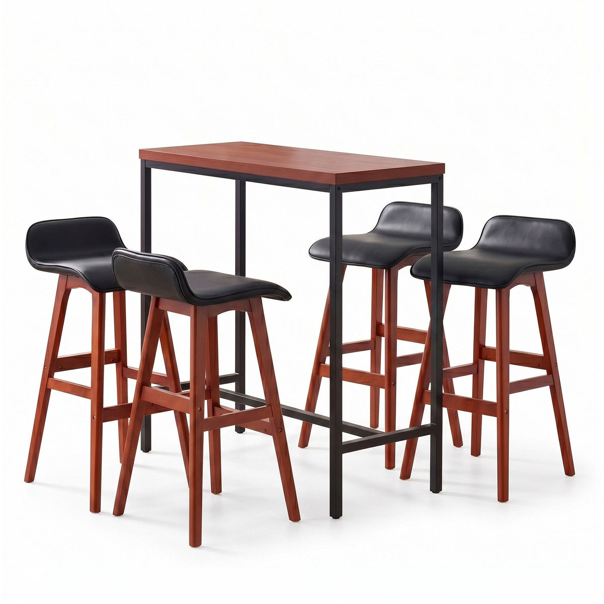 Artiss 5 Piece Bar Table and Stools Set Industrial Kitchen Breakfast Bar Brown