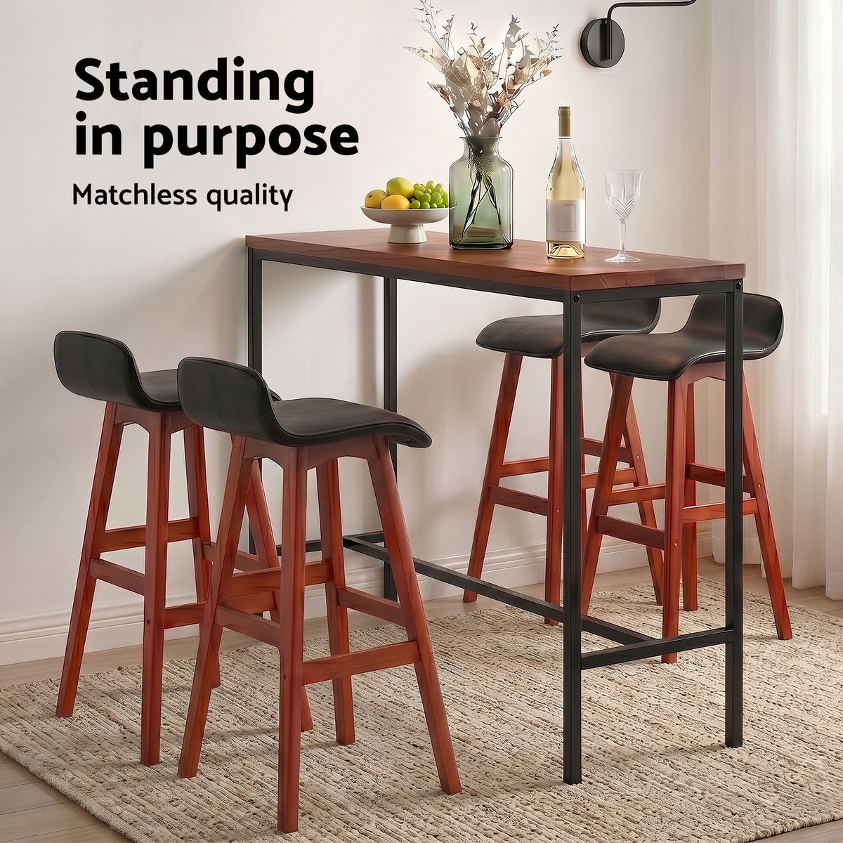 Artiss 5 Piece Bar Table and Stools Set Industrial Kitchen Breakfast Bar Brown