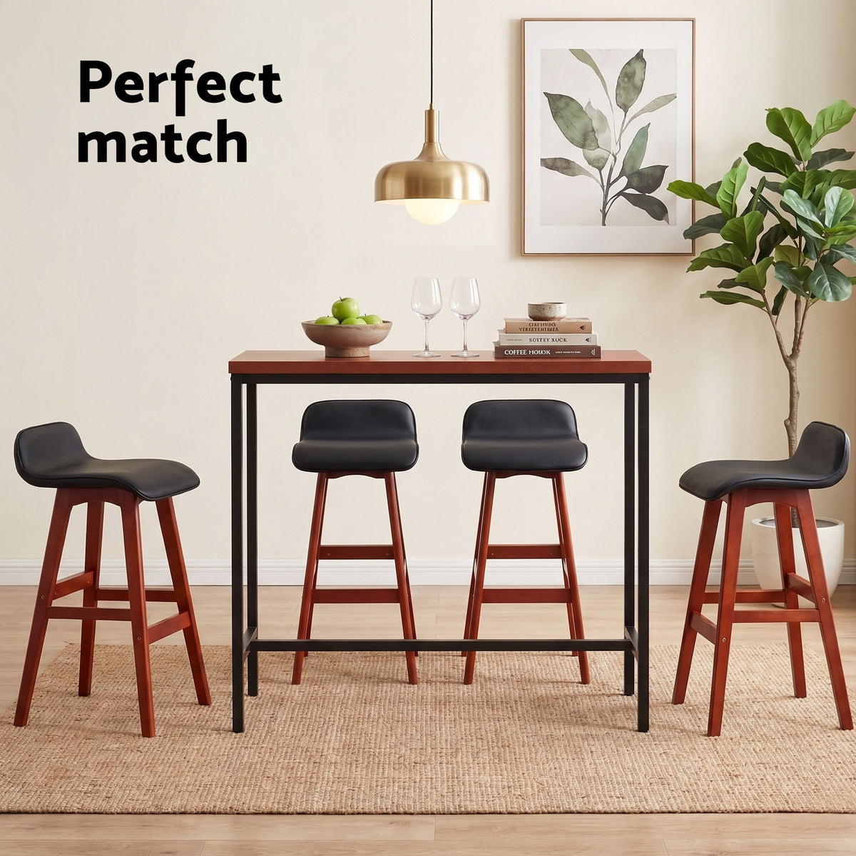 Artiss 5 Piece Bar Table and Stools Set Industrial Kitchen Breakfast Bar Brown