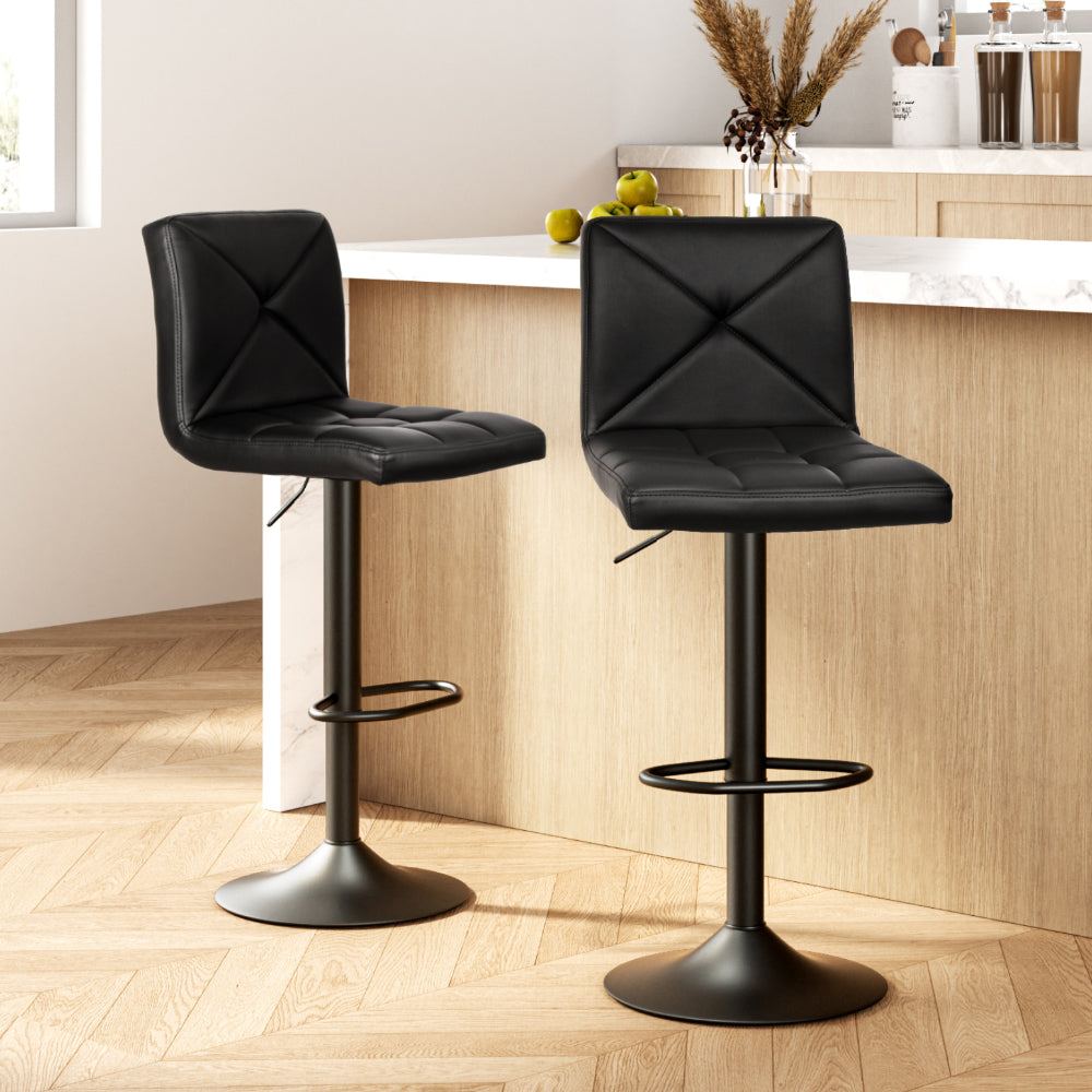 Artiss 2x Bar Stools Kitchen Dining Chairs Gas Lift Stool Leather Black