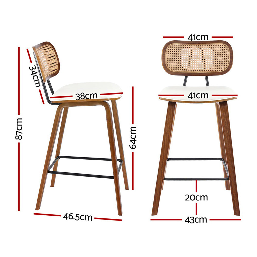 2x Artiss Bar Stools Kitchen Counter Rattan Chairs PU Leather Padding