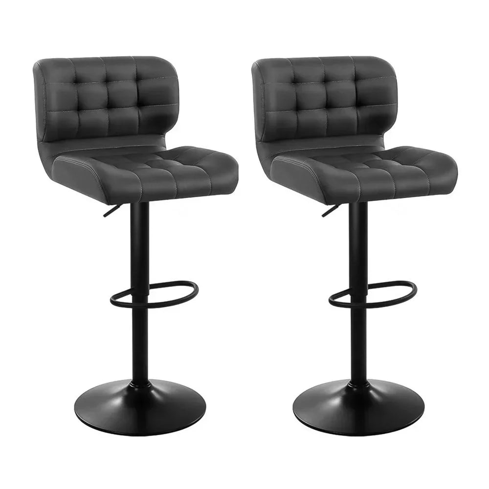Set of 2 Grey PU Leather Bar Stools Adjustable Swivel Kitchen Chairs