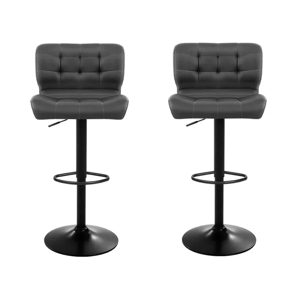 Set of 2 Grey PU Leather Bar Stools Adjustable Swivel Kitchen Chairs