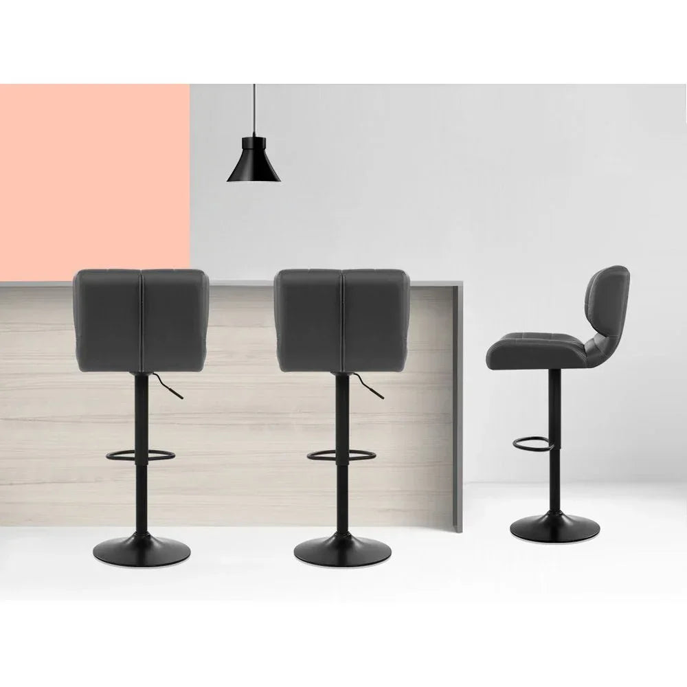 Set of 2 Grey PU Leather Bar Stools Adjustable Swivel Kitchen Chairs