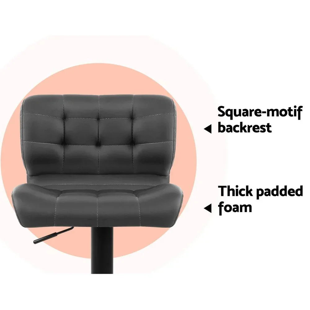Set of 2 Grey PU Leather Bar Stools Adjustable Swivel Kitchen Chairs