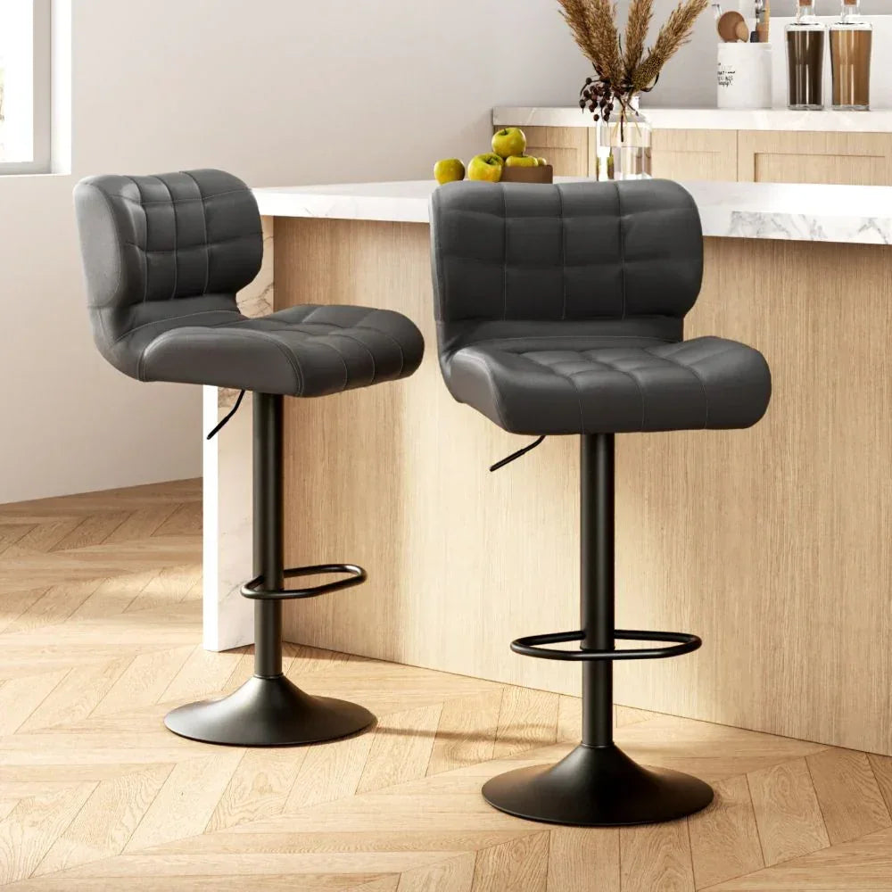 Set of 2 Grey PU Leather Bar Stools Adjustable Swivel Kitchen Chairs
