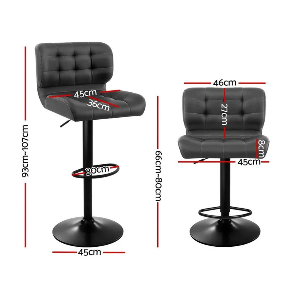 4x Bar Stools Gas Lift Leather Padded Grey