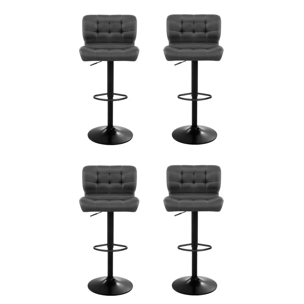 4x Bar Stools Gas Lift Leather Padded Grey