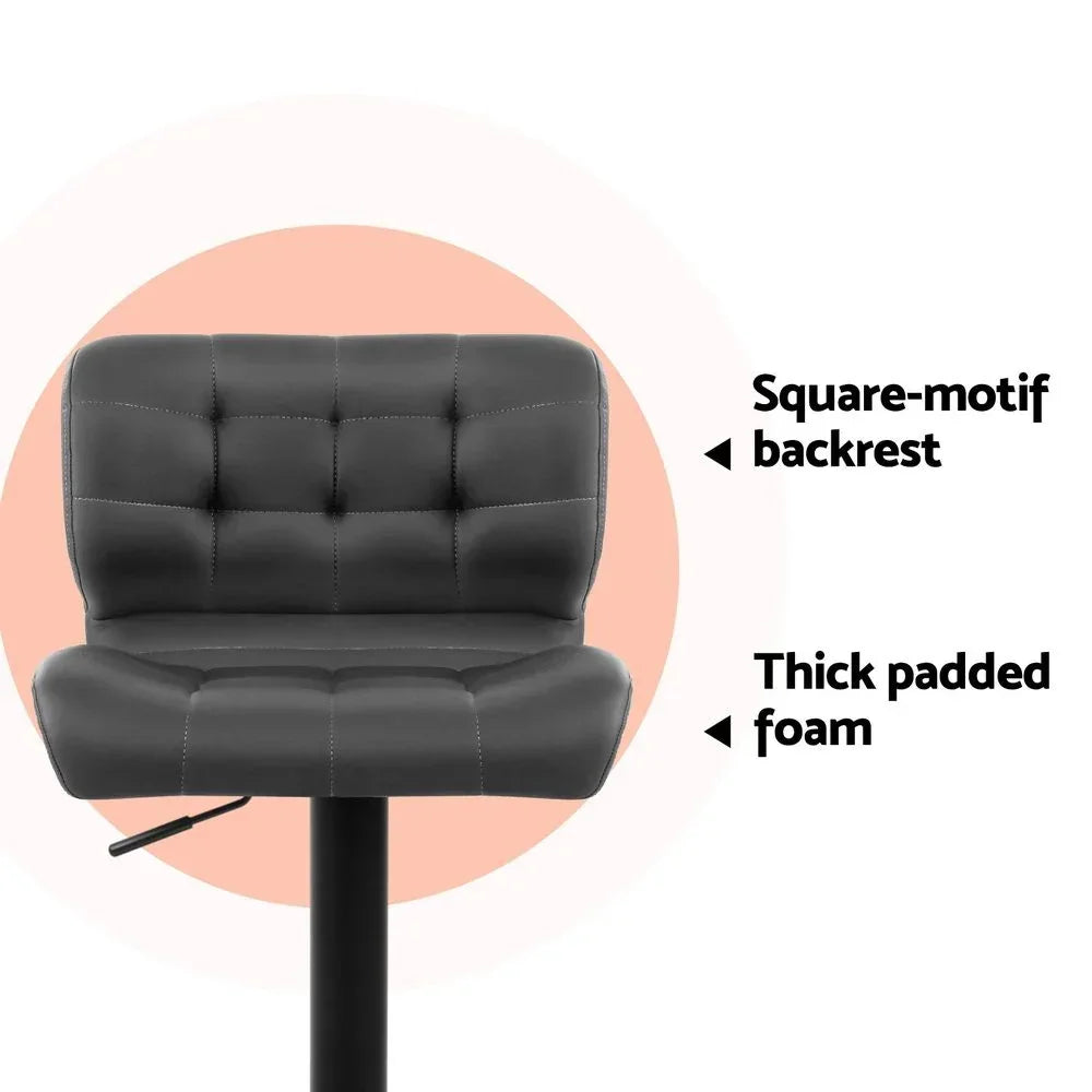 4x Bar Stools Gas Lift Leather Padded Grey