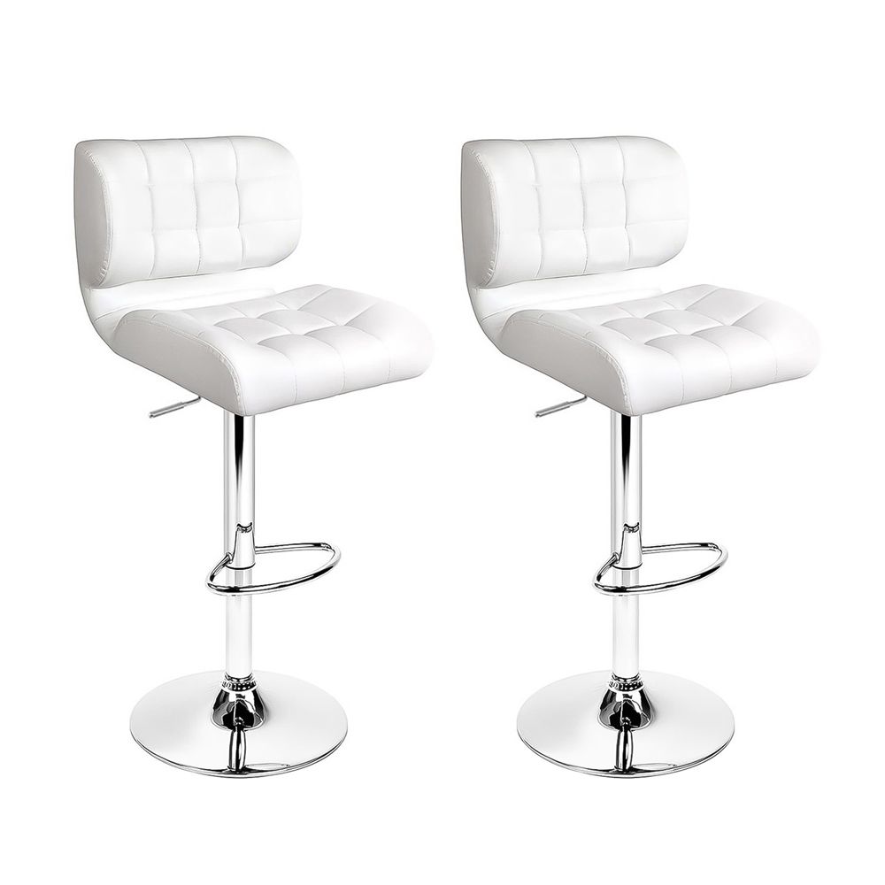 2x PU Leather Bar Stools Swivel Kitchen Bar Chairs White
