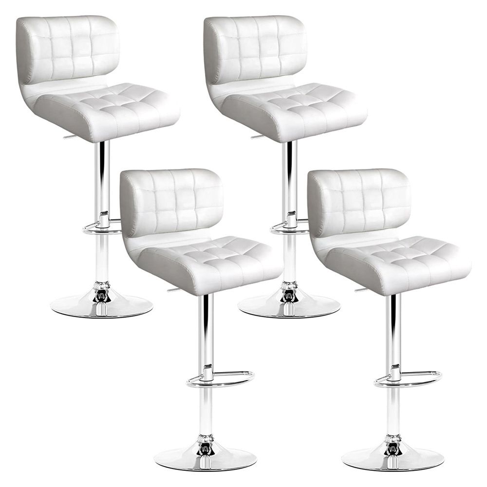 4 Pack White PU Leather Bar Stools Adjustable Swivel Chrome