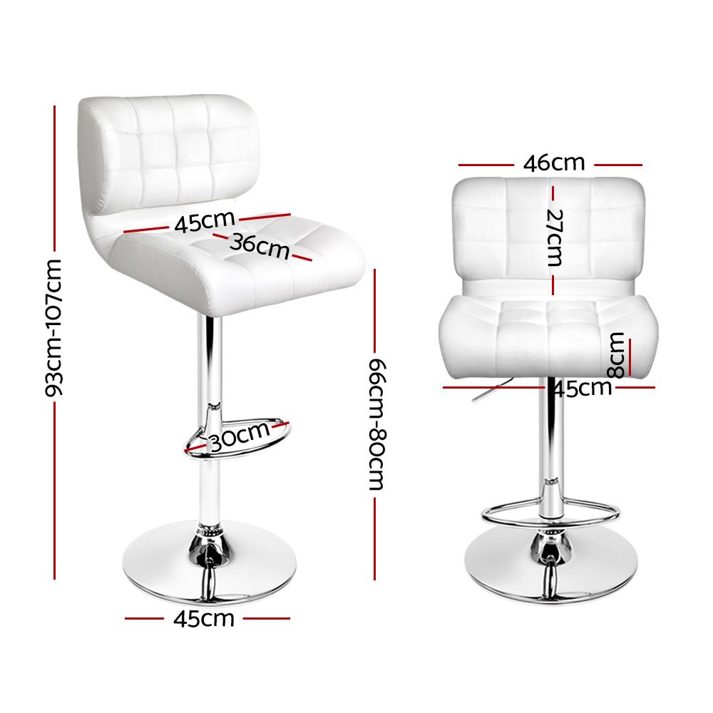 4 Pack White PU Leather Bar Stools Adjustable Swivel Chrome