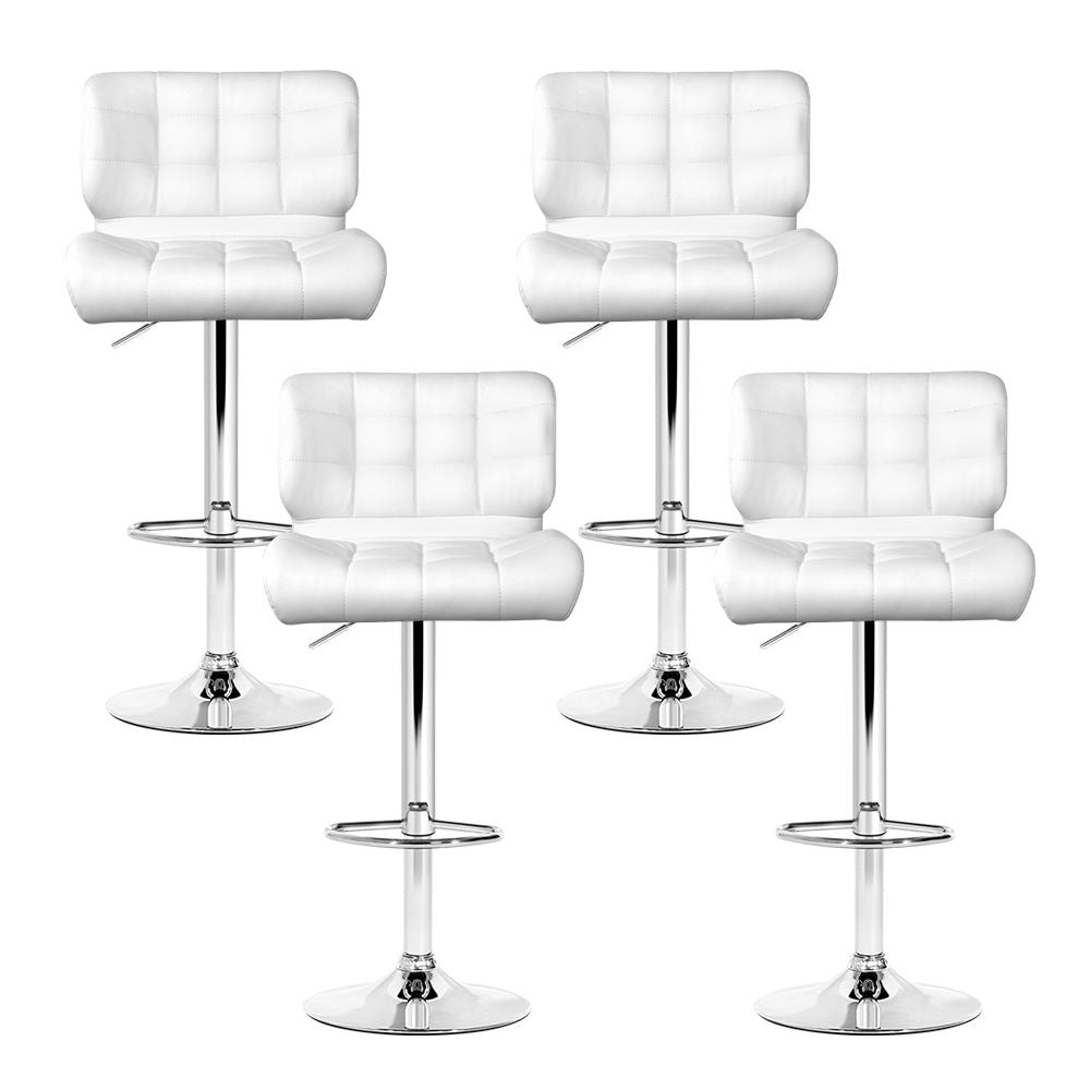 4 Pack White PU Leather Bar Stools Adjustable Swivel Chrome