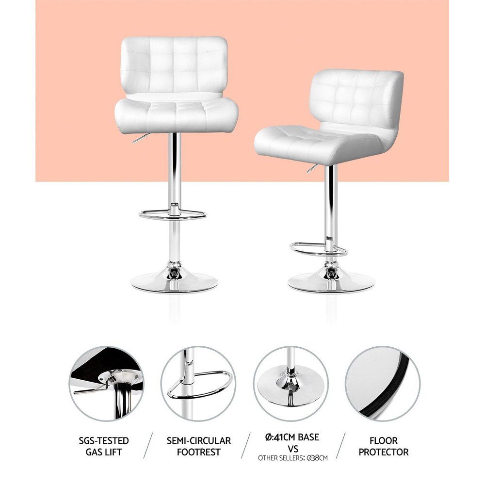 4 Pack White PU Leather Bar Stools Adjustable Swivel Chrome