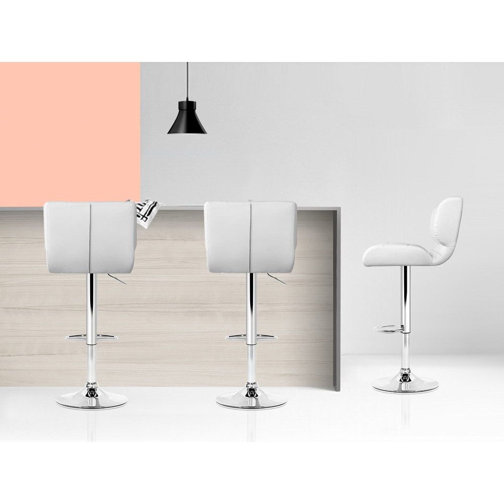 4 Pack White PU Leather Bar Stools Adjustable Swivel Chrome