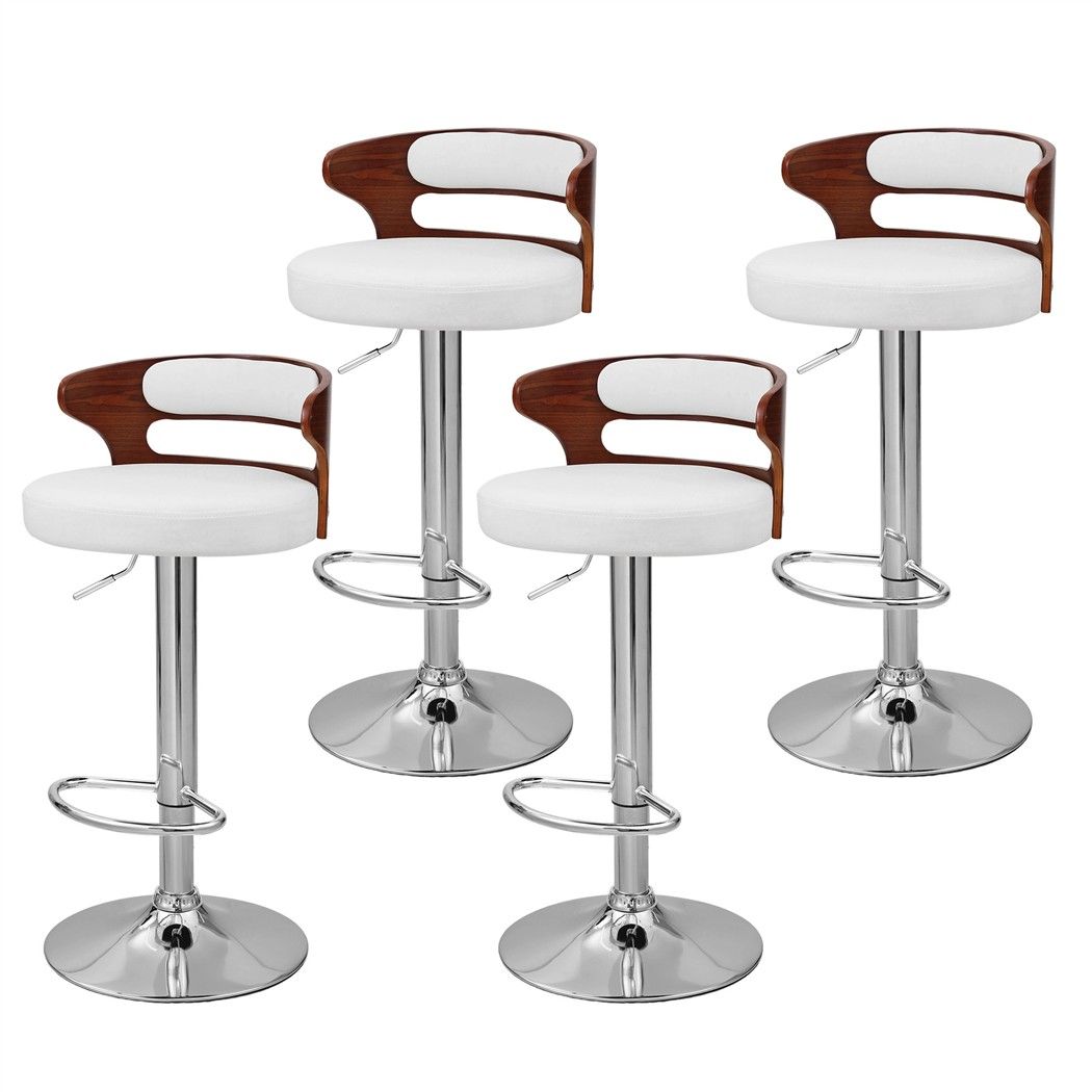 Artiss 4x Bar Stools Counter Chair Kitchen Bentwood Gas Lift PU Leather White
