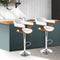 2x Wooden Bar Stools PU Leather Adjustable Height Swivel White Chrome