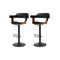 2x Bar Stools Gas Lift Leather w/Armrest All Black