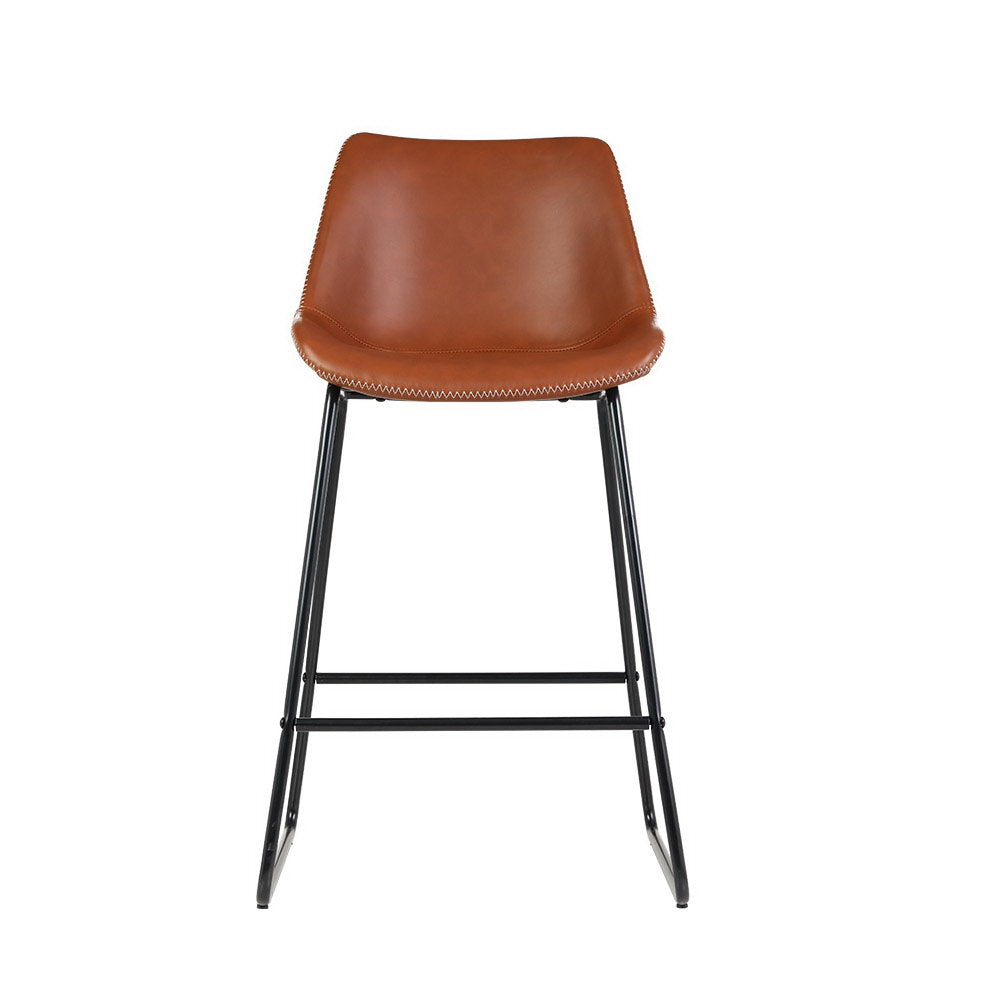 Bar Stools Kitchen Counter Barstools Leather Metal Chairs Brown x2