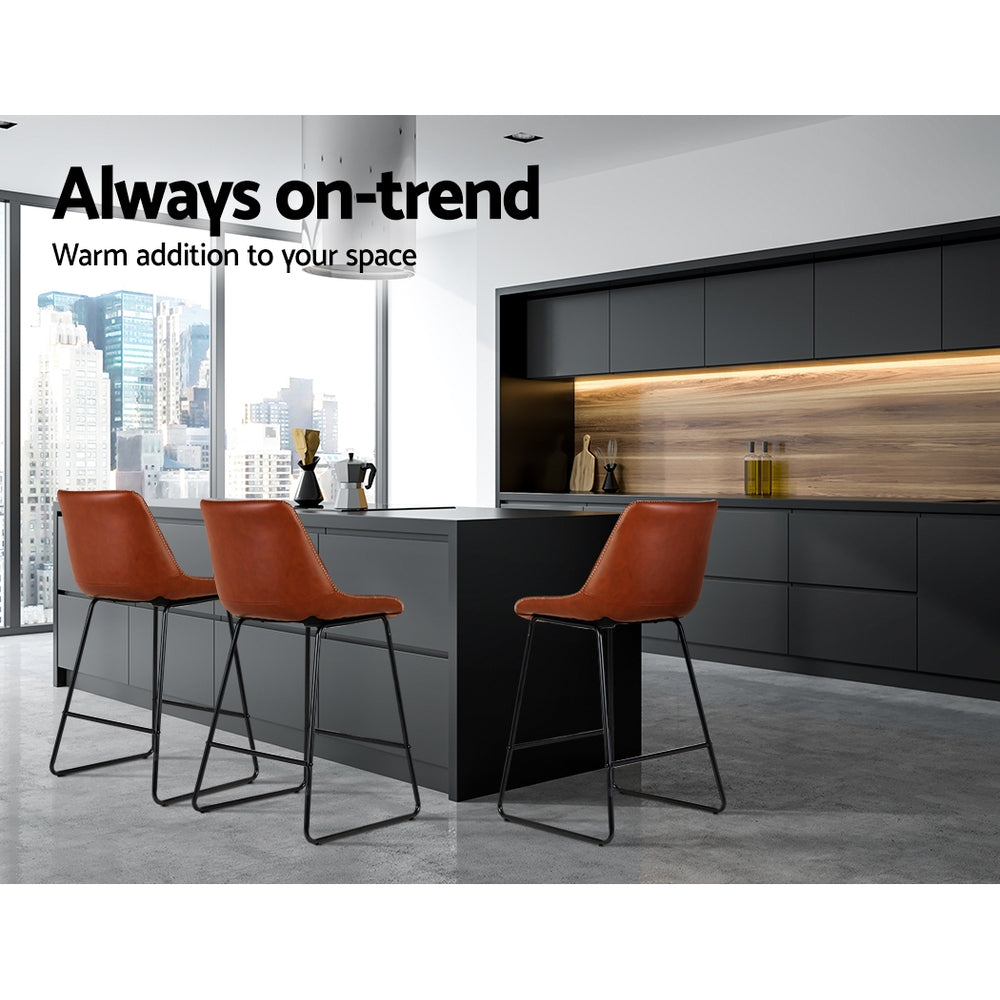 Bar Stools Kitchen Counter Barstools Leather Metal Chairs Brown x2