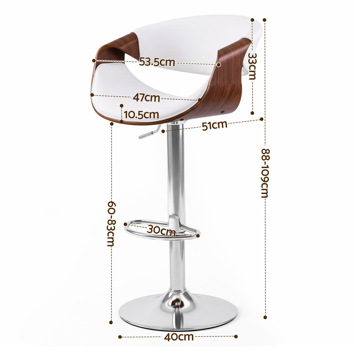 Artiss 2x Bar Stools Counter Chair Ambrus Swivel Adjustable Bentwood PU White