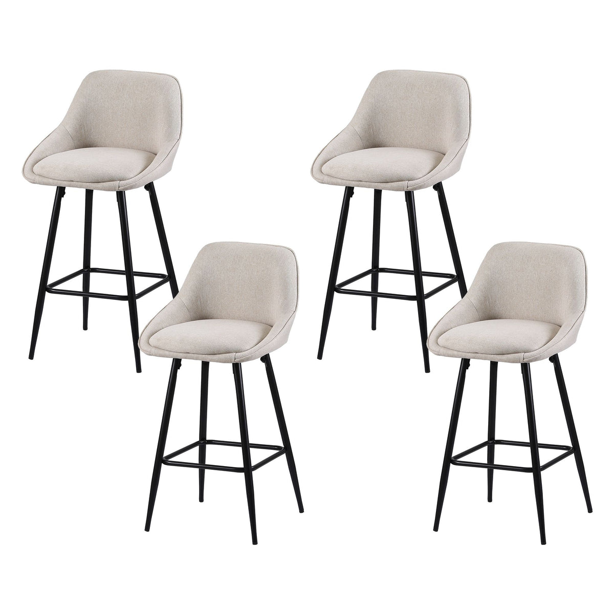Artiss Bar Stools Set of 4 Linen Upholstered Counter Chairs with Back Padded Seat Beige