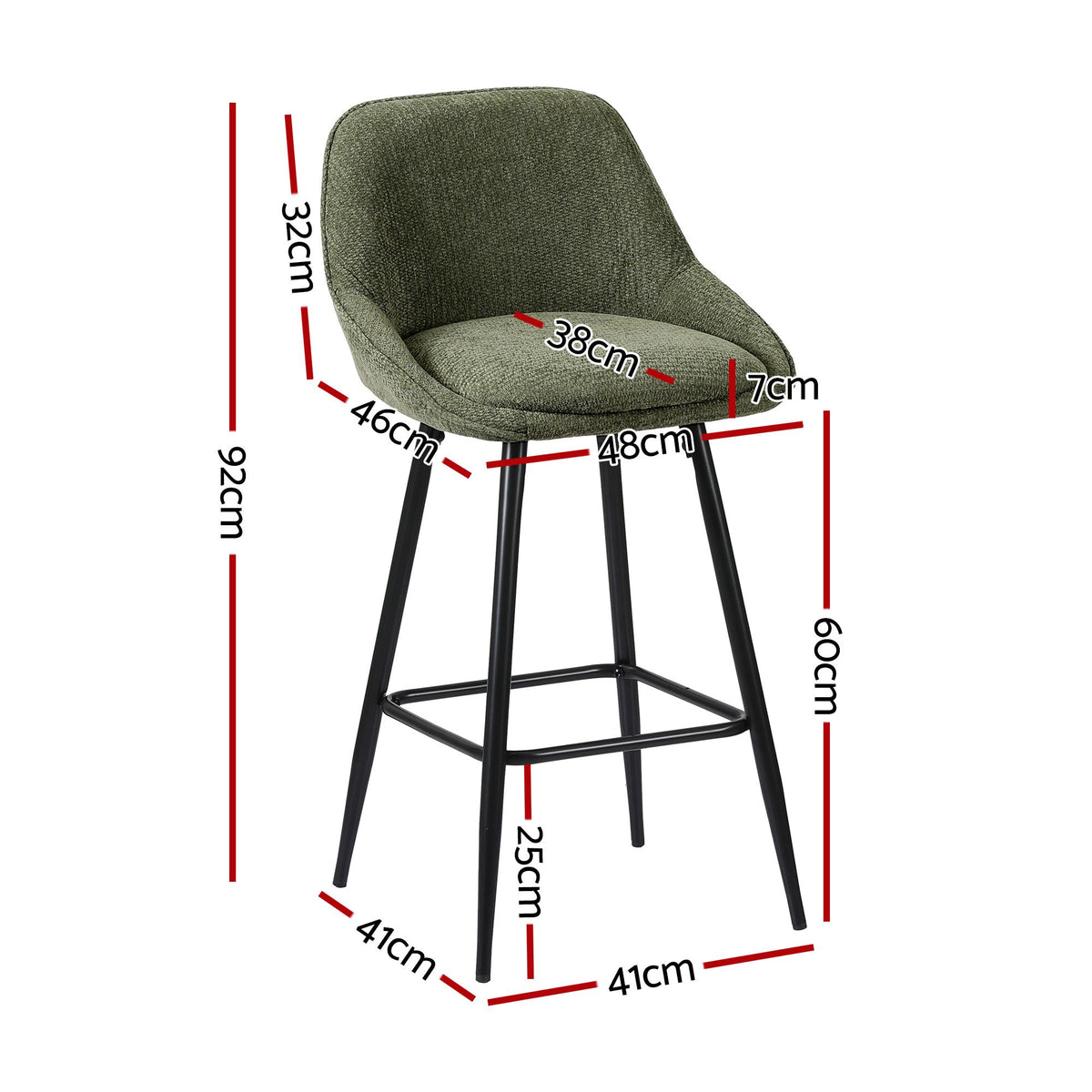 Artiss Bar Stools Set of 2 Linen Upholstered Counter Chairs with Back Padded Seat Green
