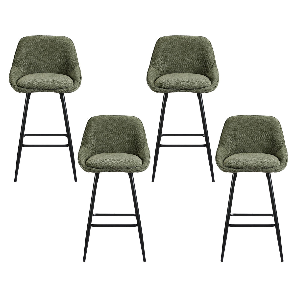 Artiss Bar Stools Set of 4 Linen Upholstered Counter Chairs with Back Padded Seat Green