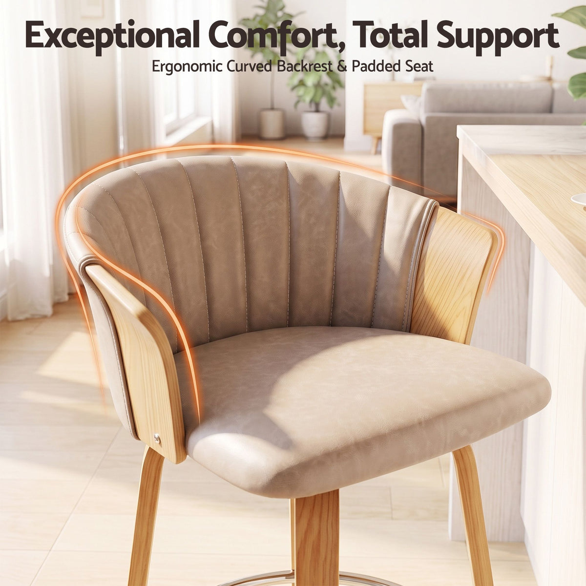 Artiss Wooden Bar Stools Set of 4 Swivel Kitchen Counter Stools Chair 66cm Khaki