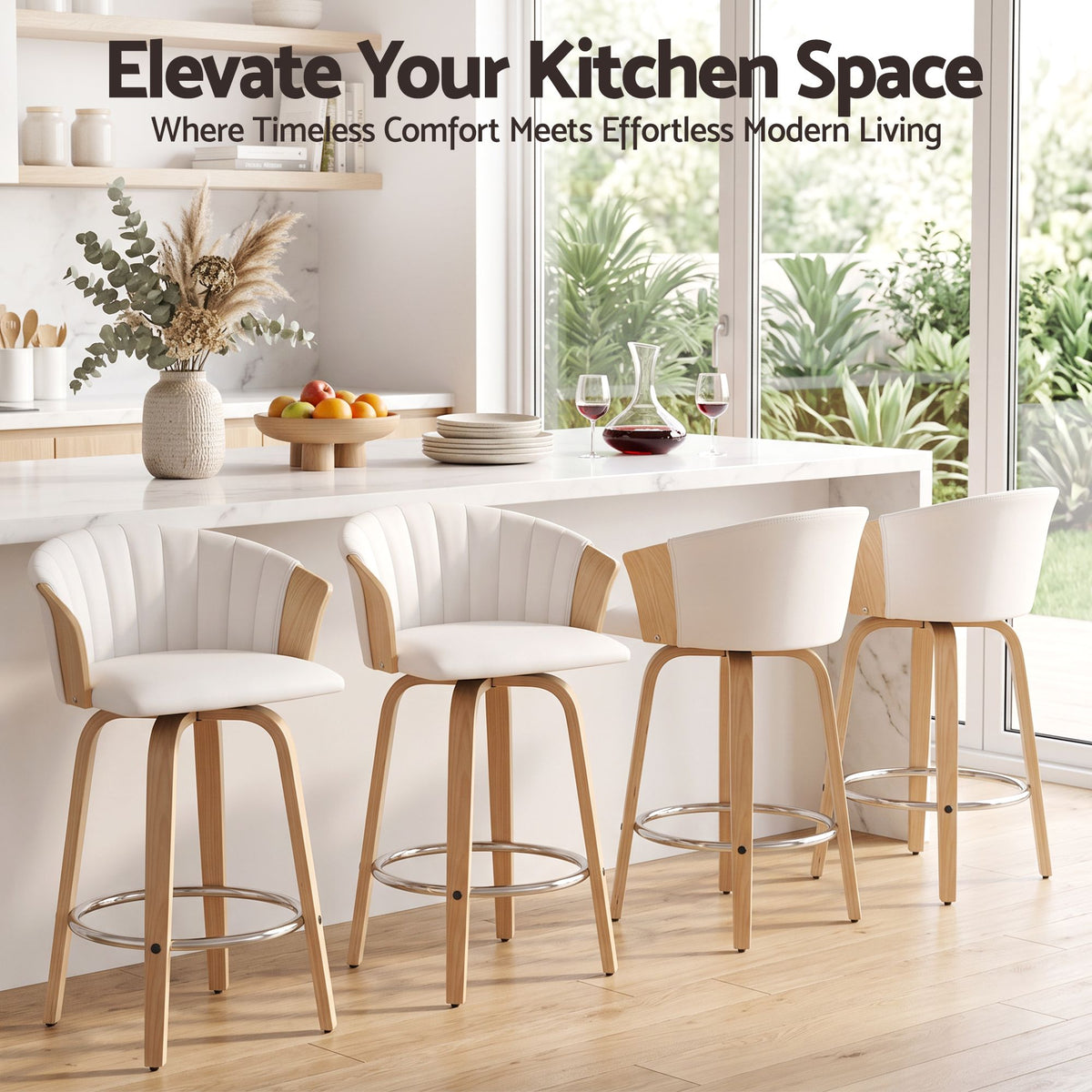 Artiss 66cm Seat Height Wooden Bar Stools Swivel Kitchen Counter Stool Chair