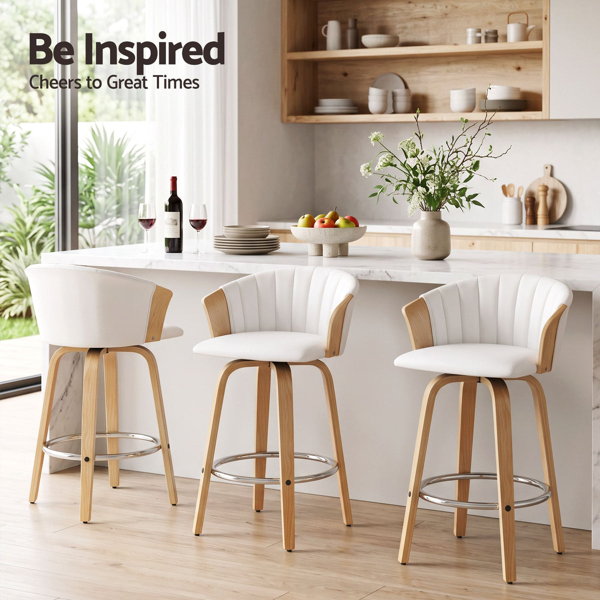 Artiss 66cm Seat Height Wooden Bar Stools Swivel Kitchen Counter Stool Chair