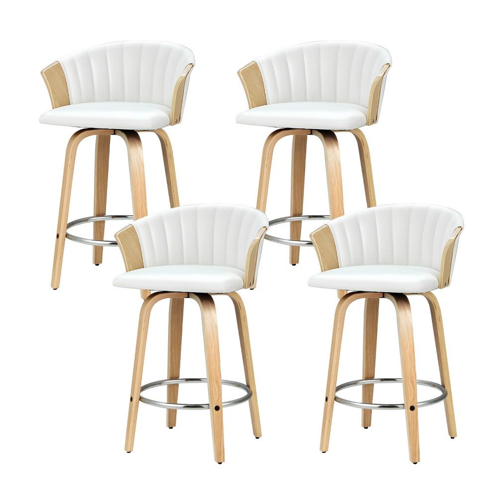 Artiss 4x Swivel Bar Stools PU Leather Bentwood Chairs White Kitchen
