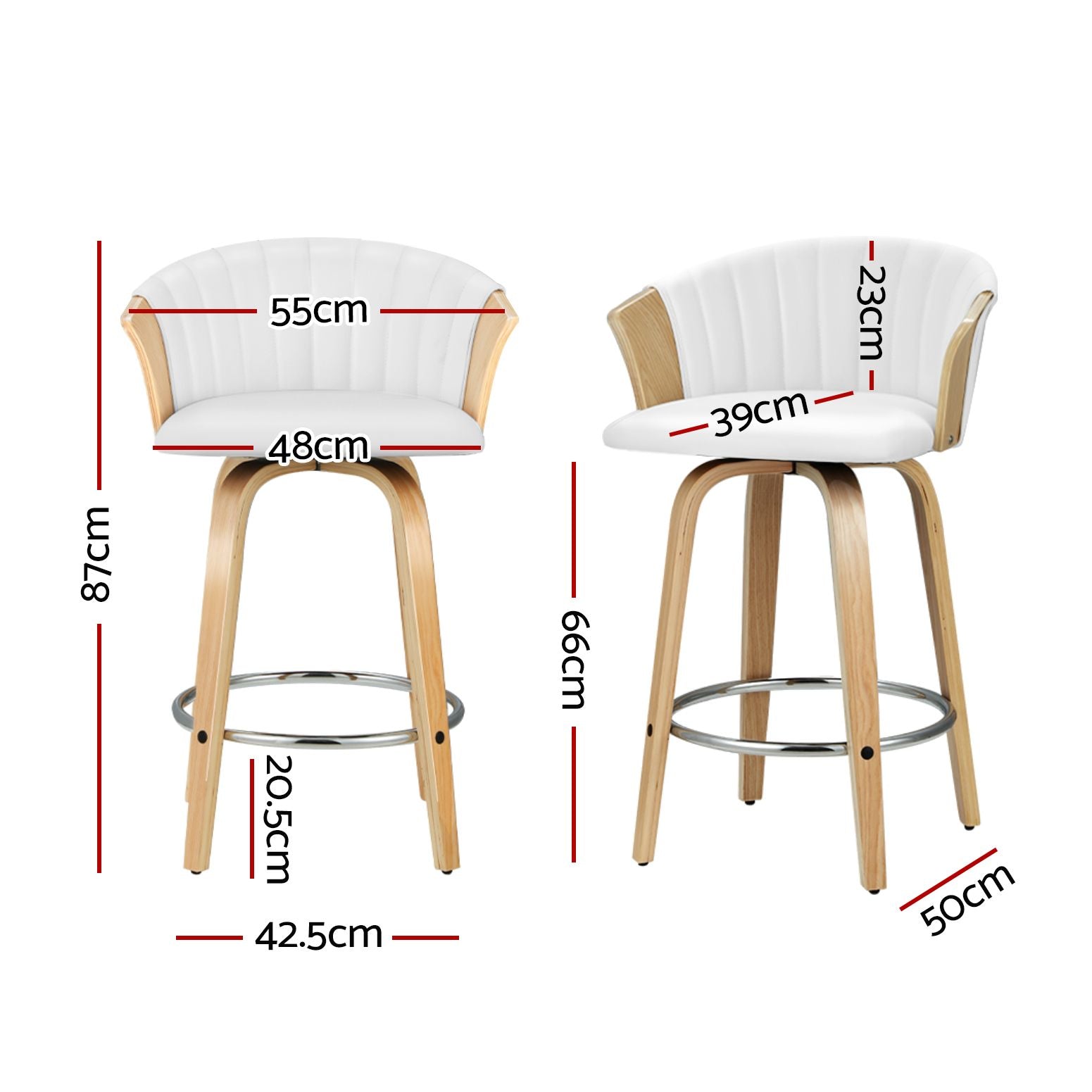 Artiss 4x Swivel Bar Stools PU Leather Bentwood Chairs White Kitchen